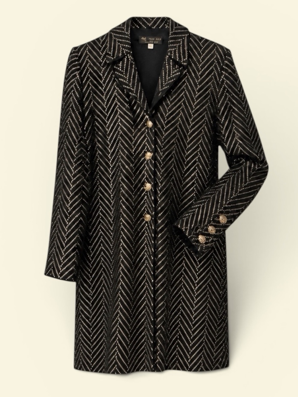 Vintage St. John Evening Black Sequin Paillette Chevron Knit Long Jacket Size 4